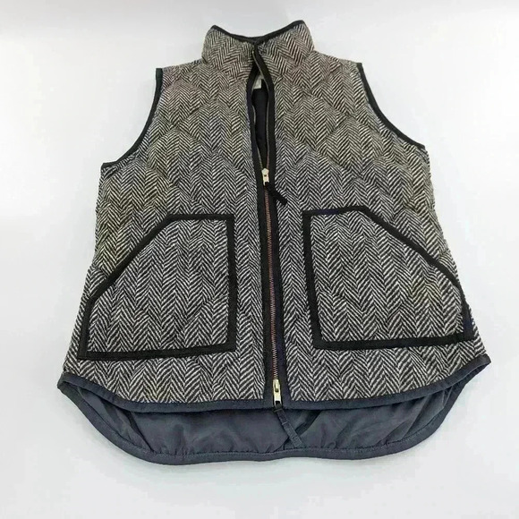 J CREW Puffer Vest Womens xs Black Brown Herringbone Quilted Sleeveless Zip - Picture 8 of 8